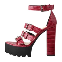 onlymaker summer platform sandals pulp red chunky high heels ankle strap multiple buckle band open toe plus size us15