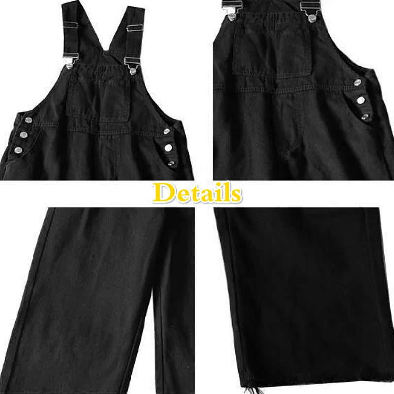 

Denim Wide Leg Jumpsuits Women Spring Kawaii High Waist Solid Simple Students Pockets Loose Preppy Style Overall Female Chic New