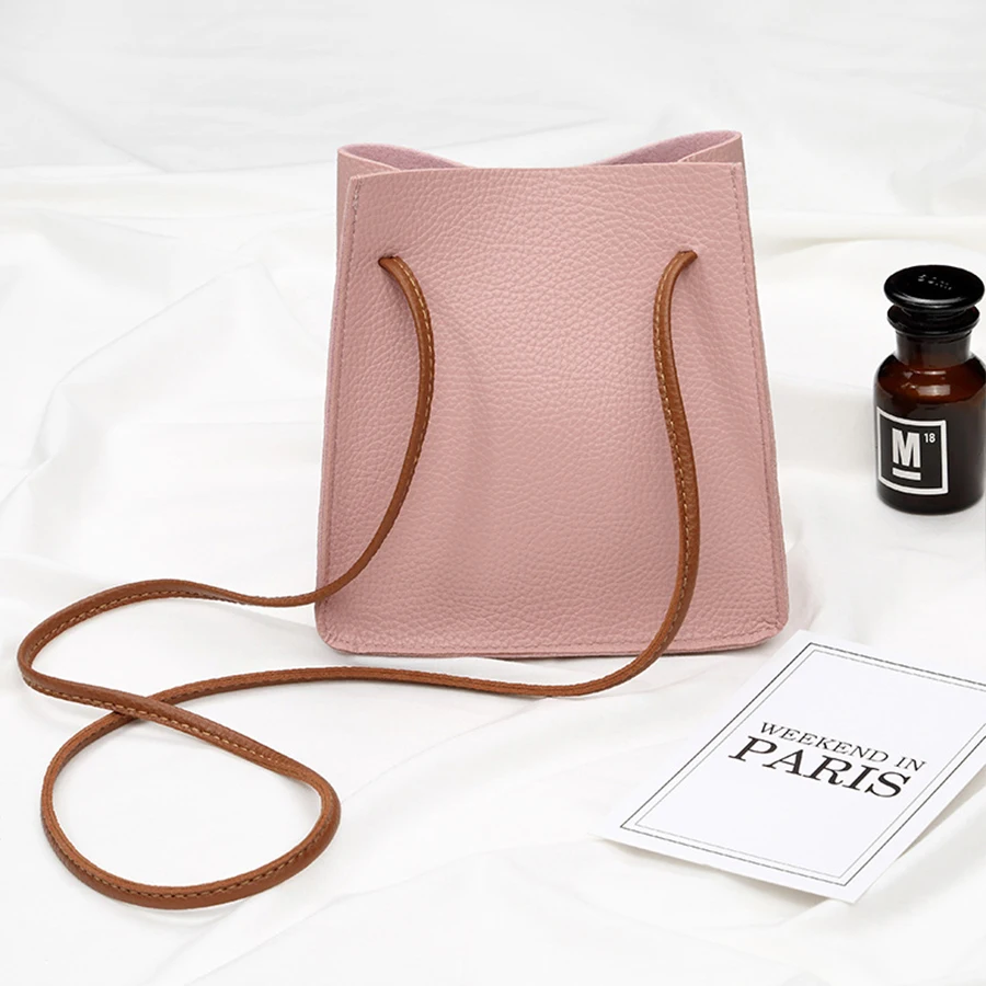 

Women Bucket Bags High Quality Soft PU Leather Solid Color Shoulder Bags Fashion New Simple Women's Messenger Bags