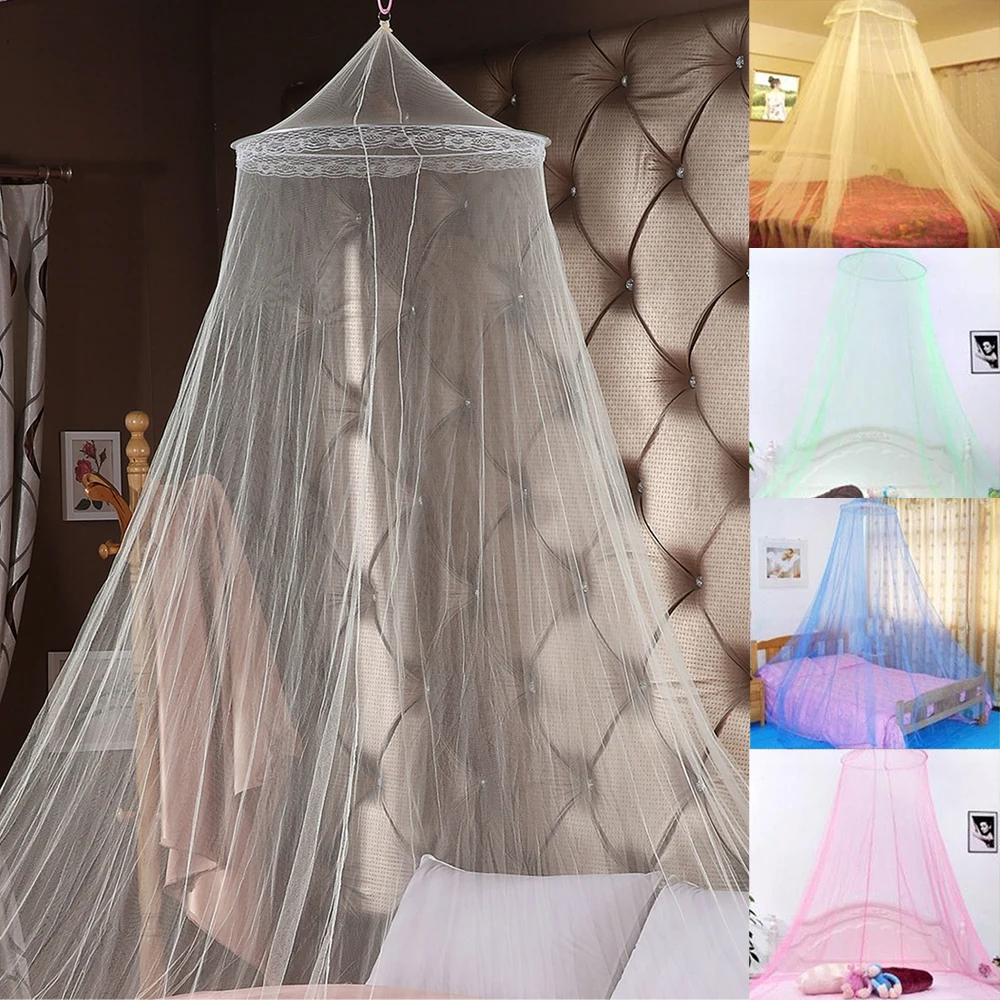 

New Romantic Pink Hung Dome Mosquito Net Insecticide Treated Folded Lace Polyester Round Mosquito Nets Curtains for Bed