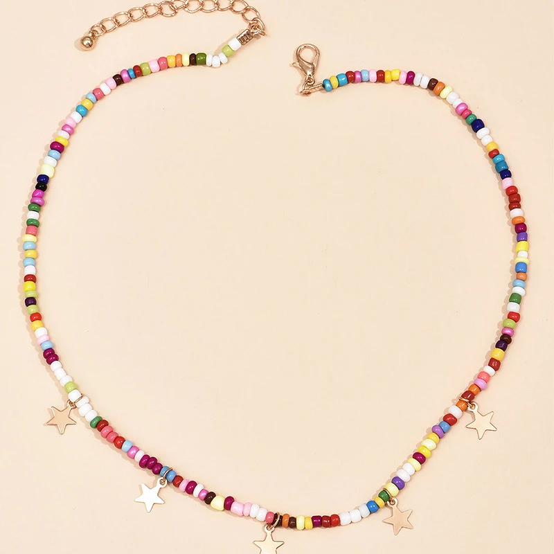 

Fashion Personality Colorful Blue Bead Star Pendant Necklace
