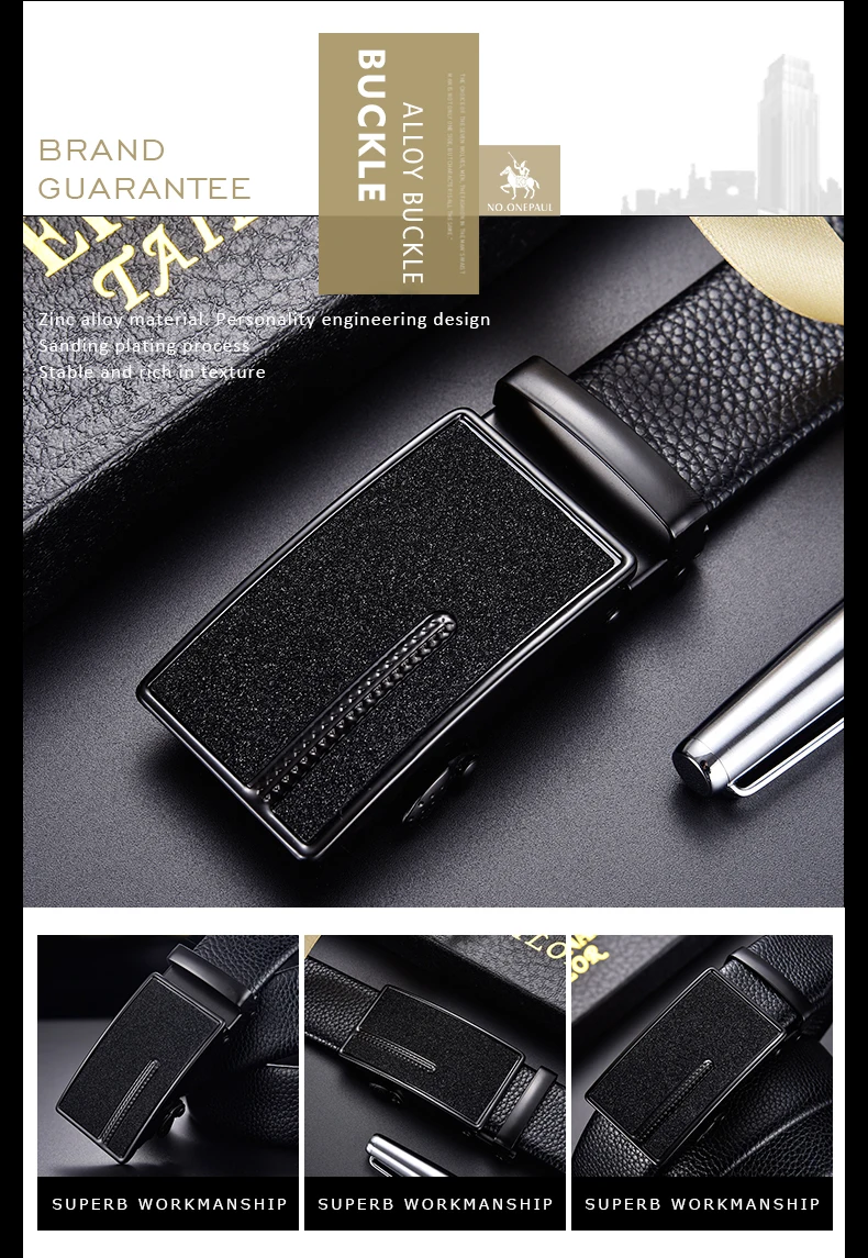 NO.ONEPAUL Luxury brand belt men fashion alloy automatic buckle Genuine Leather Belts for Men Designer's top business waist belt