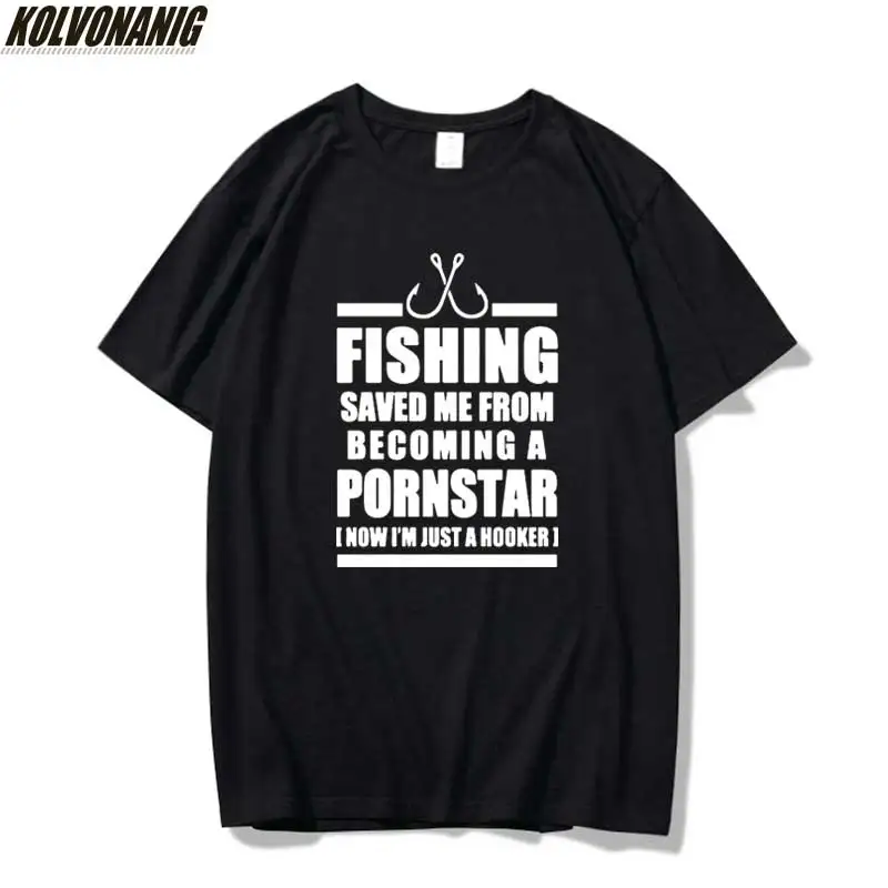 

FISHING SAVED ME Funny Letter Branded T Shirts Custom Printing Fish Fisherman Unisex Short Sleeve O-Neck Tees Shirts Harajuku