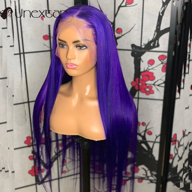Unextar Purple Color 13x4 Lace Frontal Wigs Pre-Plucked Brazilian Straight Human Hair Wigs 180% Density Remy Lace Wigs