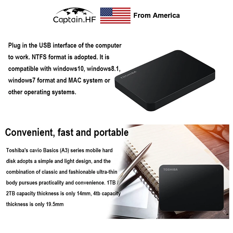 

US Captain Canvio Premium BASICS A3 Series USB 3.0 Portable Hard Disk, Storage Security Software 1TB 2TB