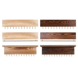 Настенная деревянная стойка подвесной органайзер для ювелирных изделий, держатель со съемным стержнем для браслета и крючками для ожерелий, колец, серег