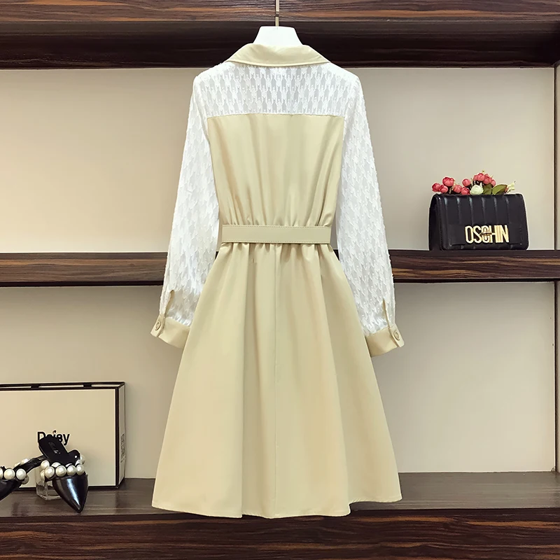 Женское офисное платье большого размера элегантное Сетчатое с длинным рукавом и