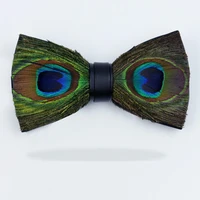 unique design feather bow tie natural hand made bowtie with gift box for men business party wedding