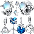 Пространство серии 925 серебро самолет ожерелье кулон эмаль Шарм браслет шарма бусины Женская мода ювелирные изделия делая подарок DIY