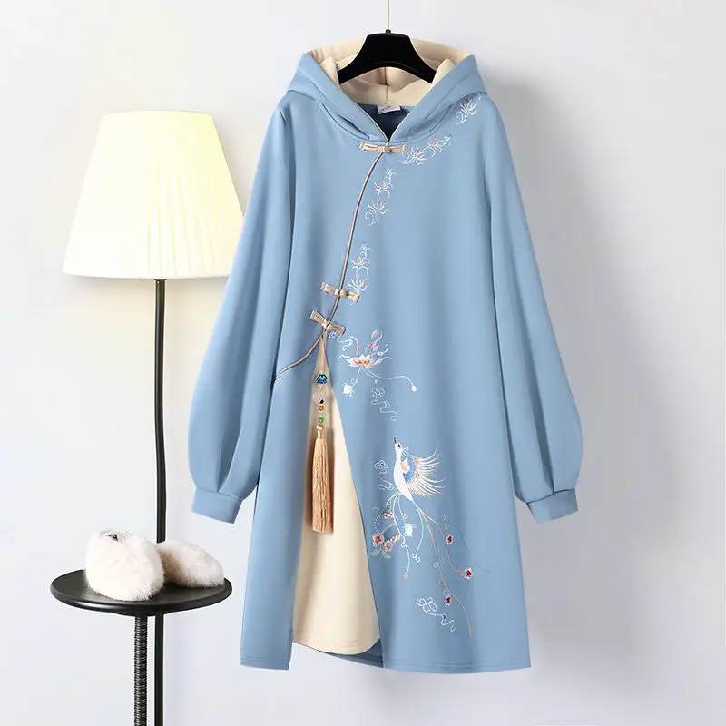 

Dress Women's Spring Chinese Traditional Style Hanfu Cheongsam Improved Embroidered Tang Suit 2021 Hooded Sweatshirt Vestidos