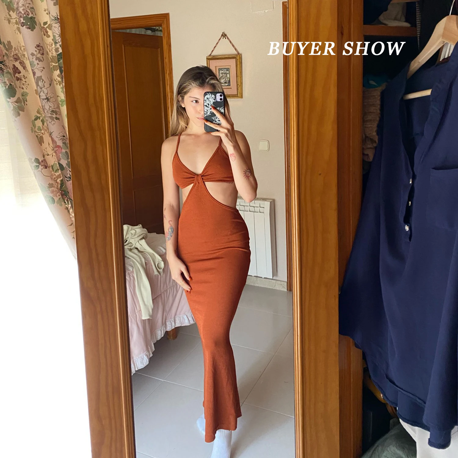 

Hollow out Knitted Maxi Dresses for Women Summer 2021 Elegant Sexy Party Cut Out Backless Bodycon Dress Vacation