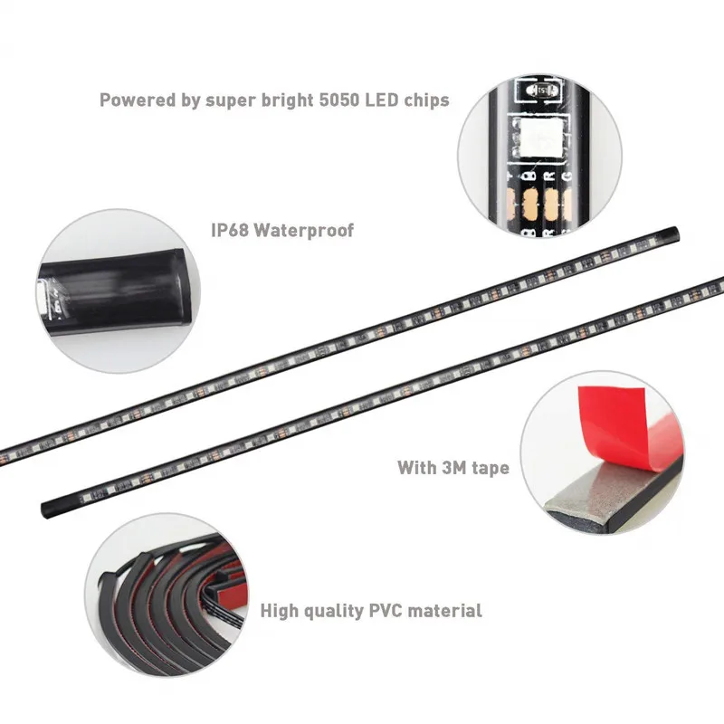 Светодиодная лента RGB для автомобиля водонепроницаемая подсветка под автомобиль