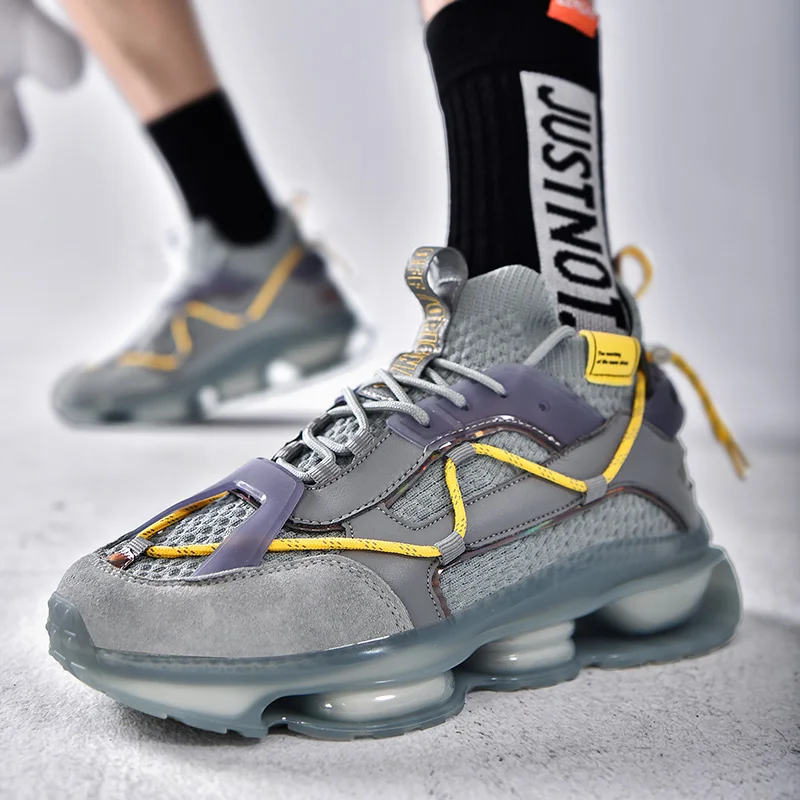 

2021 Men Casual Shoes Sneakers Summer Full Sole Cushioning Elastic Particles Lightweight Socks Shoes Breathable Walking Mesh Men