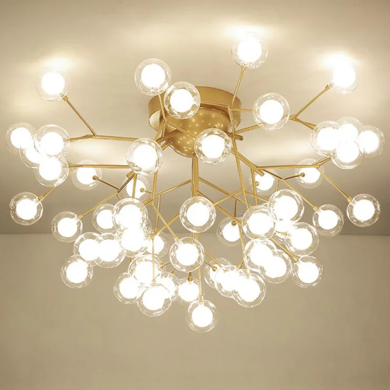 Modern LED Ceiling Chandeliers Black Gold Tree branch Surface Mount Kids Lamps ball glass shades lights For Foyer Chandelier