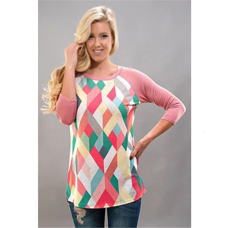 Модная Повседневная футболка с принтом и рукавом 3/4 женские топы футболки на лето