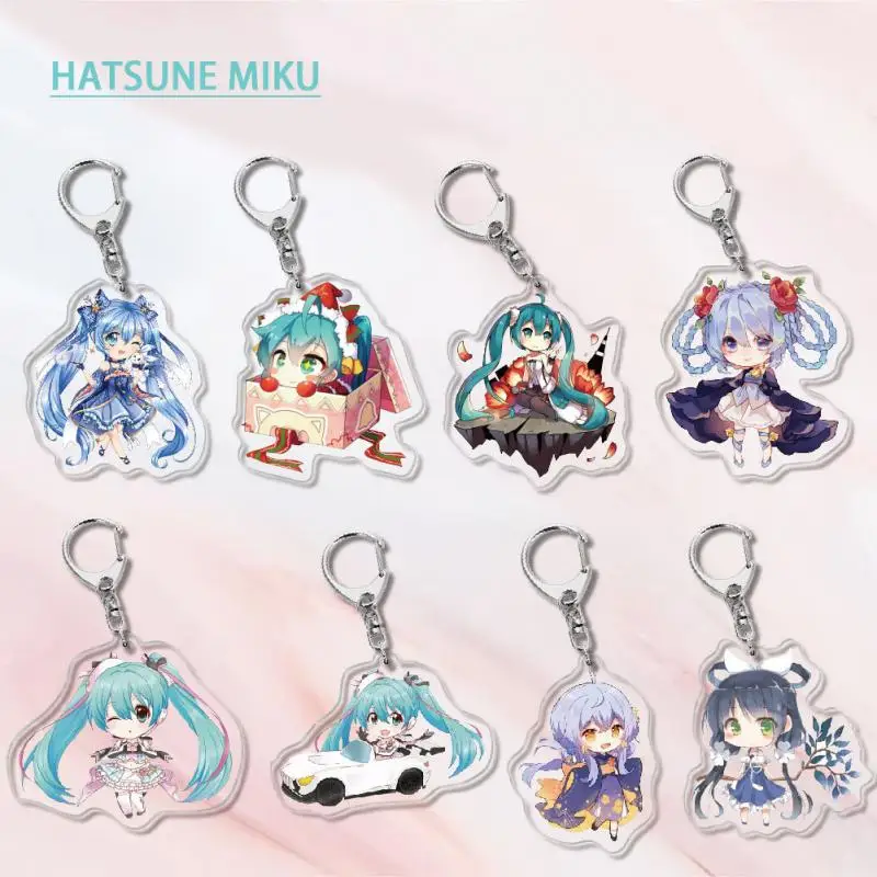 Hatsune Miku Anime Figure Keychain Pendant Key Buckle Acrylic Two-Sided Hatsune Miku Anime Figure Acrylic Models Keychain Gifts