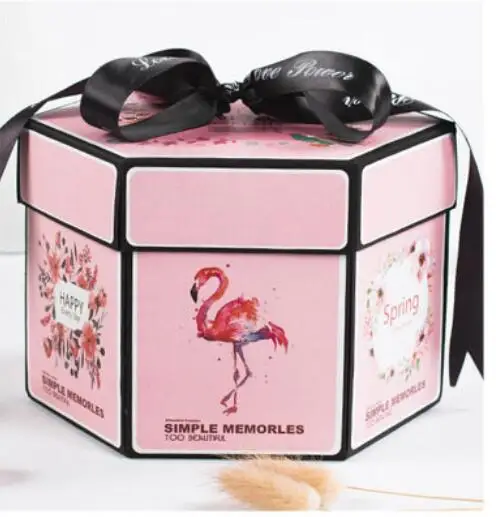 Flamingo Шестигранник сюрприз взрыв коробка DIY ручной работы скрапбук Фотоальбом свадебный подарок коробка для Валентина Рождество подарочные коробки - Цвет: Flamingo