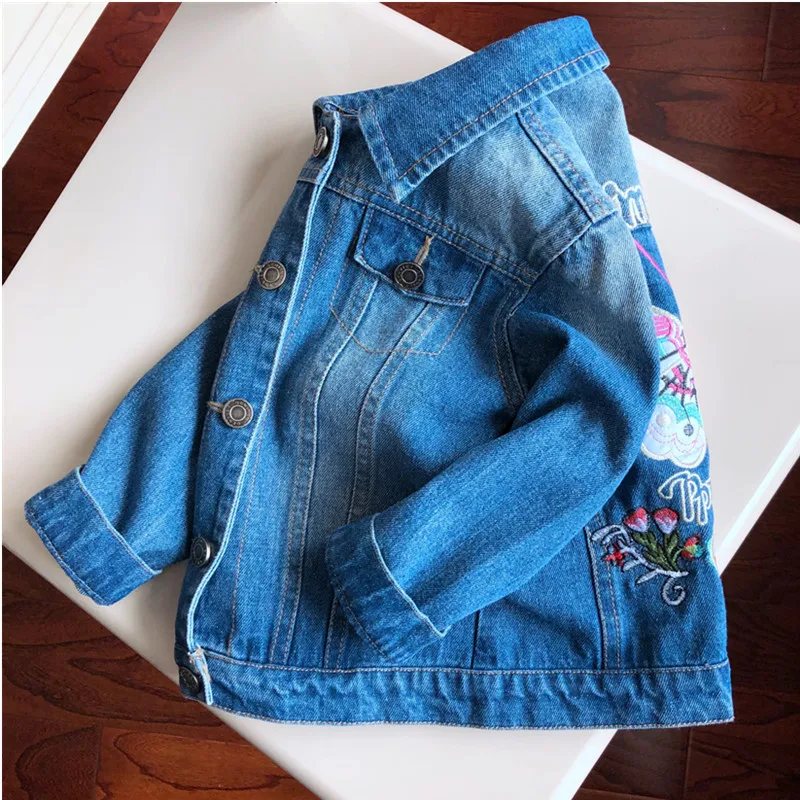 Girls Denim Jackets Coats Lovely Butterfly Applique Children's Clothing Fashion Outerwear Spring Autumn Kids Jacket 3-8 Y | Детская