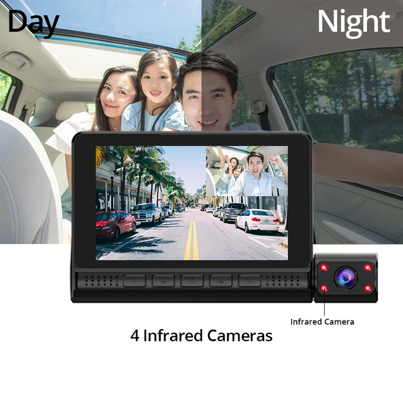 

Novel-Driving Recorder,Car Driving Recorder 3 Lens 1080P HD Screen Auto Video Recorder DVR Camera 24H Monitor