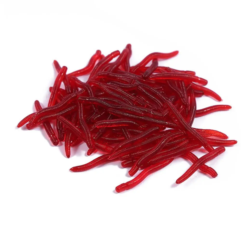 

50 Pcs Lifelike Silicone Red Worm Soft Lures Artificial Baits Shrimp Flavor Additive Bass Carp Tackle