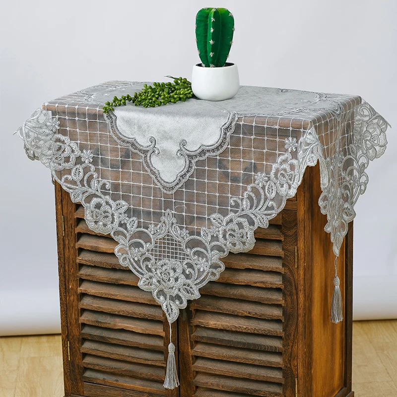 

NEW European Luxury Velvet Lace Water Soluble Embroidery Tablecloth Coaster Balcony Coffee Table Mat Furniture Dust Cloth Tapete