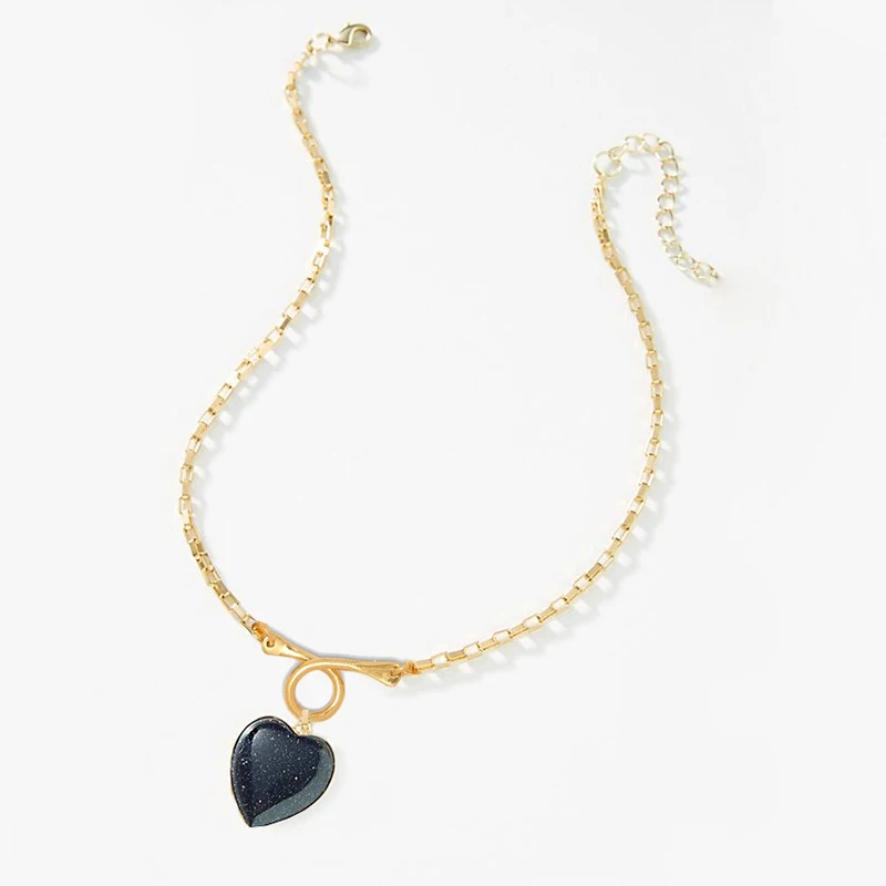 Ожерелье из полудрагоценных камней в форме сердца цветное ожерелье нержавеющей