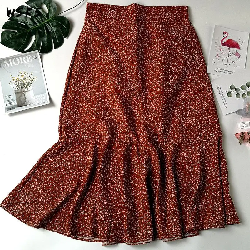 Летняя шифоновая Пляжная Юбка-миди с цветочным принтом | Женская одежда