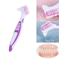 1pcs denture cleaning brush bristles ergonomic rubber handle multi layered bristles false teeth brush oral care tool