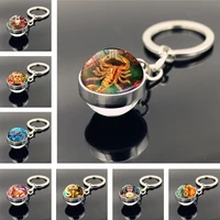 12 constellation keychain pendant double sided cabochon glass ball crystal zodiac keychain jewelry gift