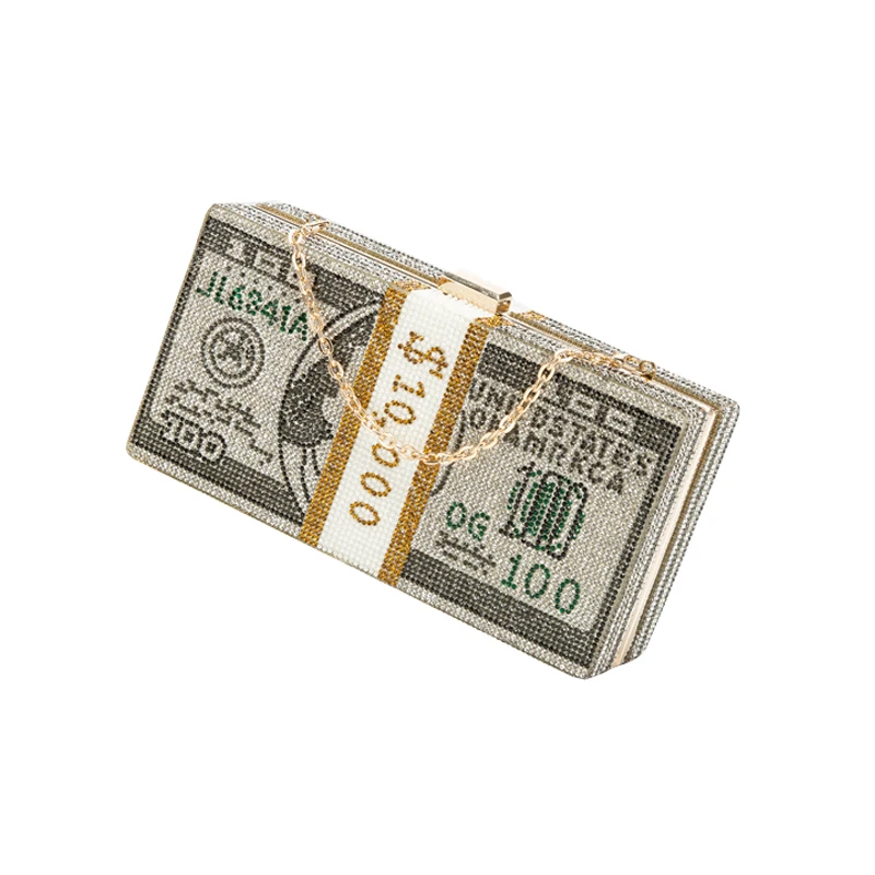 Роскошный Кристалл Клатч US10 000 доллар кошелек горный хрусталь Bling Money Bill кошельки|