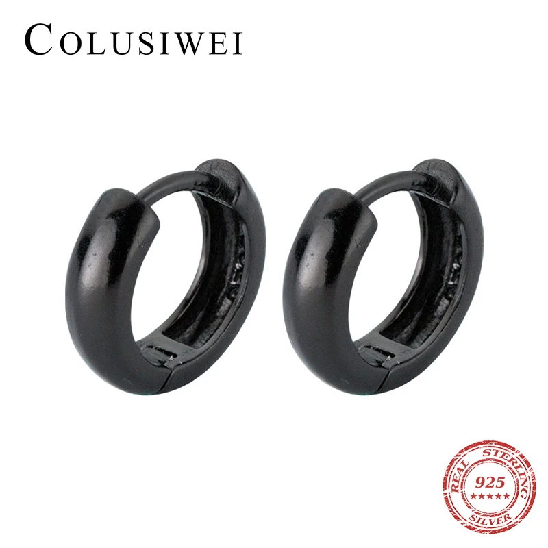 

Colusiwei Geometric Genuine 925 Sterling Silver Simple Round Shape Black Hoop Earrings for Women Fashion Earrings Jewelry