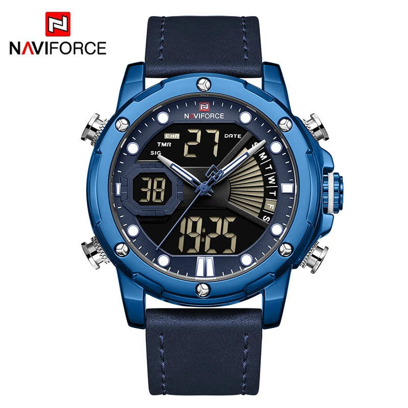 

NAVIFORCE Mens Watches Top Luxury Leather Quartz Wristwatch LED Digital Military Luminous Waterproof Clock Men Relogio Masculino