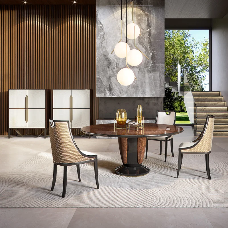 Dining table and chair home Italian light luxury style red black solid wood stainless steel dining round din | Мебель