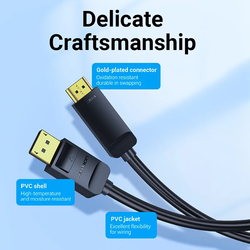 

Vention Display Port to HDMI 4K*2K 30Hz DP to HDMI Cable for PC Laptop HDTV Projector Video Audio Cable DisplayPort to HDMI