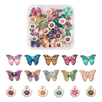 32pcs alloy enamel mix color butterfly sakura flower pendant charms for bracelet necklace earring dangle diy jewelry making
