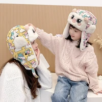 2021 cute korea winter bomber hat cartoon pig parent child hood pilot hats ear protection cap kids adult russian balaclava