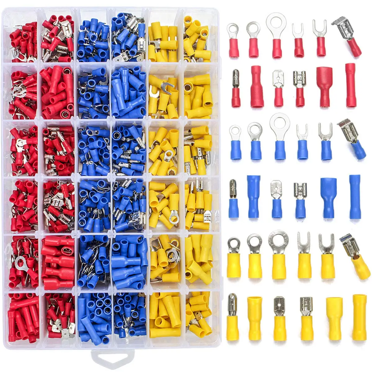 Купи Electrical Wire Connectors, Insulated Wire Crimp Terminals, Mixed Butt Ring Fork Spade Bullet Quick Disconnect Assortment Kit за 899 рублей в магазине AliExpress