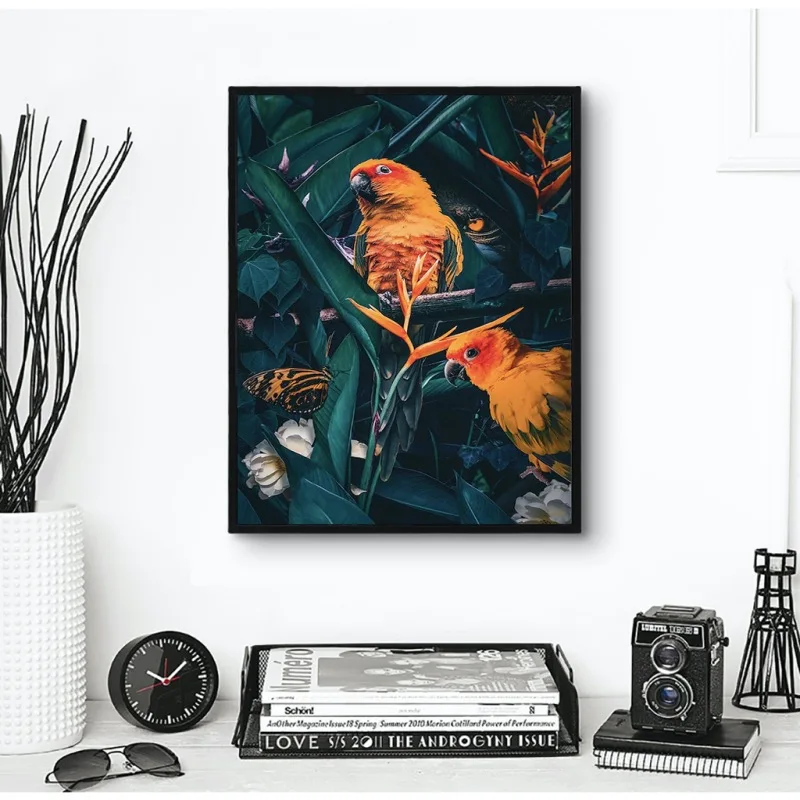 Светильник роскошный цветок попугай холст настенная живопись Плакаты принт