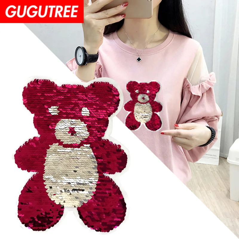 Вышивка GUGUTREE нашивки с большим медведем животными из мультфильмов искусственные
