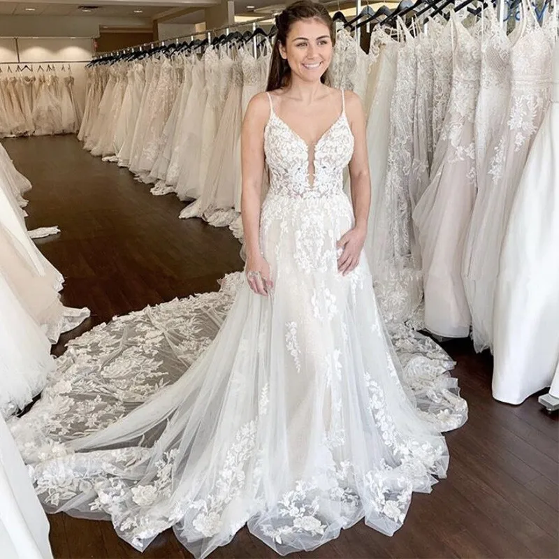 

Женское свадебное платье It's yiiya, белое платье А-силуэта с цветочной аппликацией на бретельках со шлейфом на лето 2021