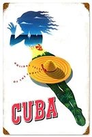 holiday tropical travel poster cuba retro aluminum rustic tin metal sign shabby chic plate plaque mancave vintage bar yard deco