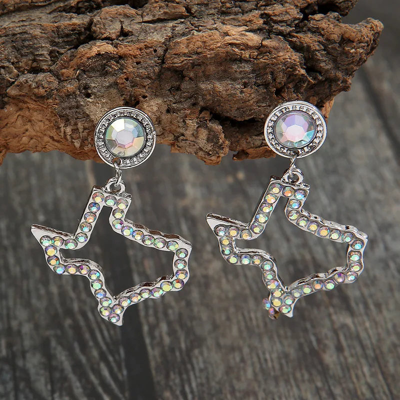 

New Korean Fashion European and American Geometric African Map Hollow Creative Diamond Colored Zircon Earrings Wholesale