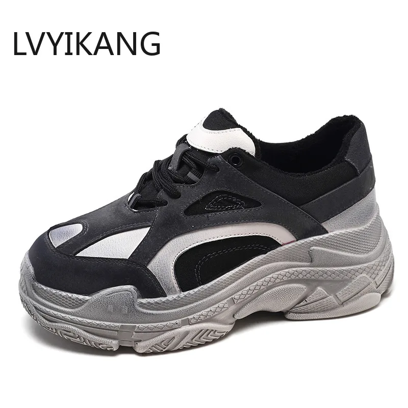 Новинка 2019 серая обувь женская модная брендовая ретро-обувь на платформе женские