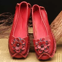 ethnic style handmade flower girls shoes fashion breathable genuine leather women flats in outdoor 2021