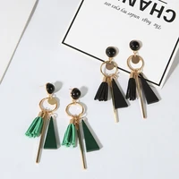 personality korean fashion geometric triangle wood earrings bow long tassel lady retro pendant earring gift jewelry