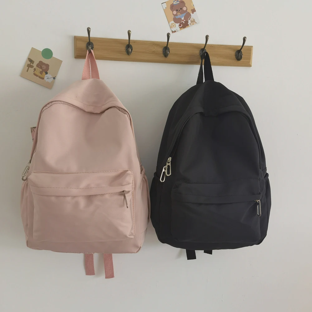 

Fashion Women Nylon Backpack Preppy Style Students School Casual Solid Color Large Handbags For Teengers Girls School Bags 2021