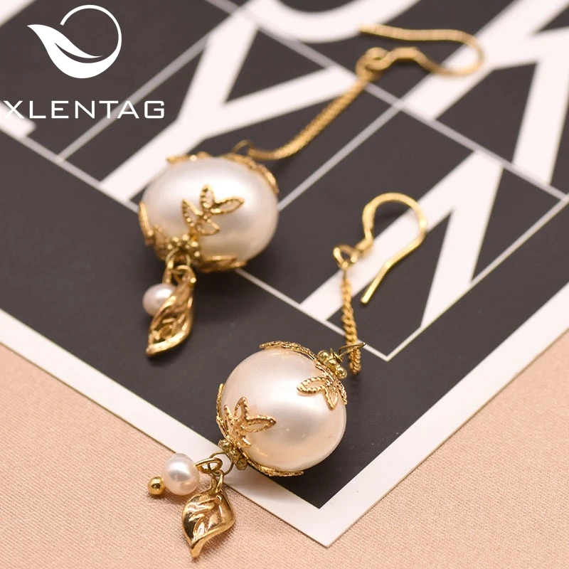 Женские серьги-подвески XlentAg длинные серьги-капельки с жемчугом и кисточками