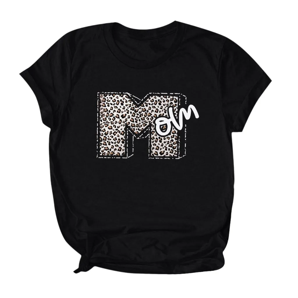 Женские футболки с круглым вырезом коротким рукавом и леопардовым принтом