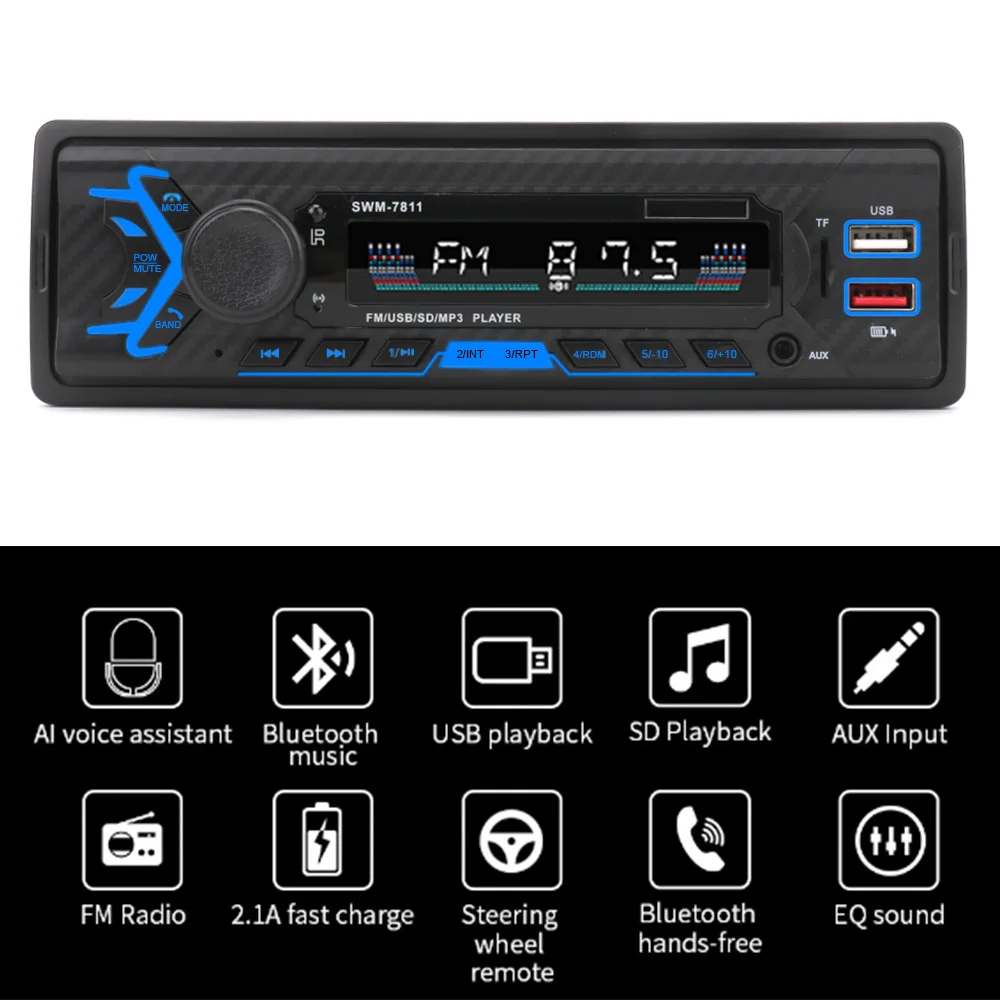 swm 78117812 1 din car radio multimedia head unit handsfree with voice control auto stereo bluetooth aux function auto parts free global shipping