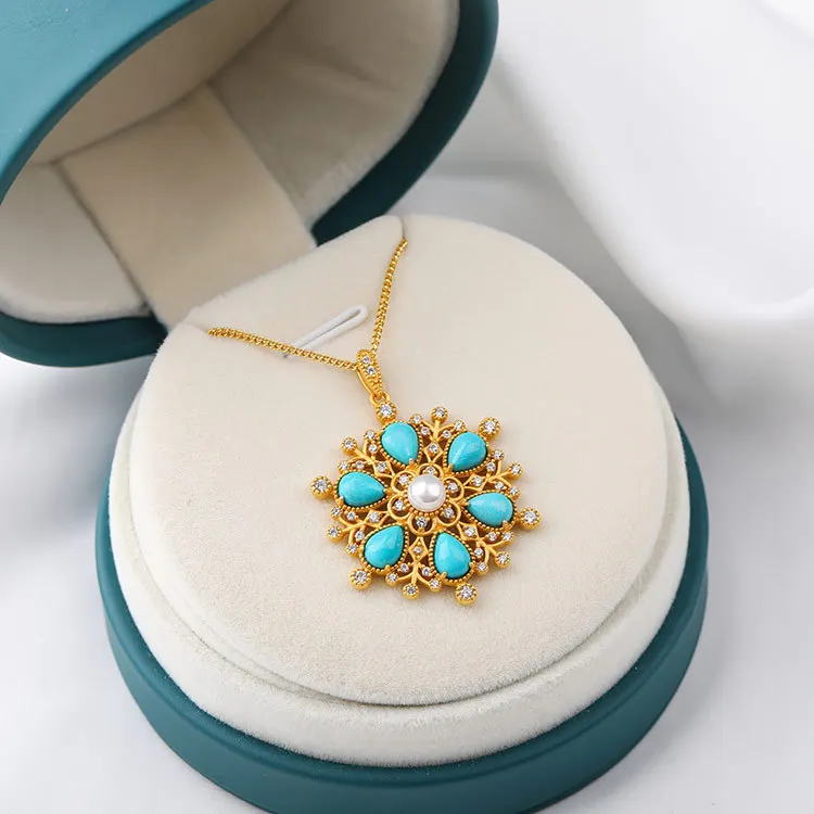 Ожерелье с подвеской CMajor из серебра S925 пробы жемчугом и бирюзой в европейском